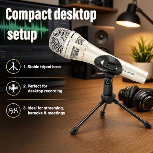 YS-36D Dynamic Microphone - Premium Vocal Microphone, cardioid directional wired microphone, with 14 foot XLR to 1/4 inch audio cable, desktop tripod, extension rod, microphone storage bag (champagne) - color: Champagne