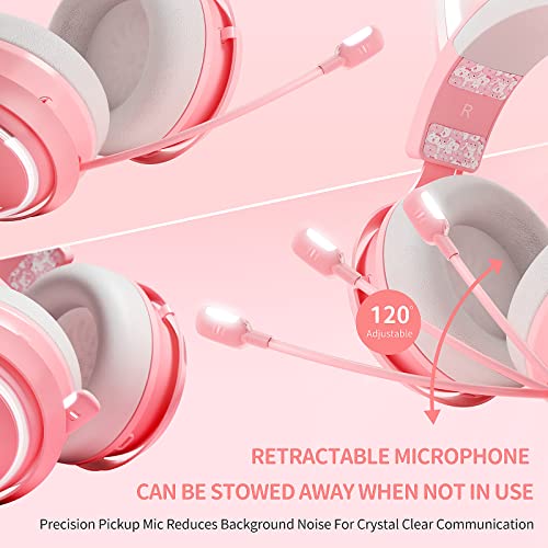 SOMIC Cat Ear Headphones, 2.4G/Bluetooth Wireless Gaming Headset for PS5, PS4, PC with RGB Lights and Retractable Mic, 10Hrs Playtime, 7.1 Surround Sound for Laptop, Smartphone-GS510 Pro - Pink - size: 2.4G+Bluetooth+Wired