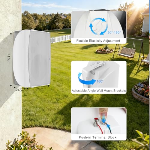 Herdio 8 Inch 600W Outdoor Bluetooth Speakers Waterproof with Powerful Bass, TWS Pairing Wall Mount Durable Loud Sound System | Ideal for Large Spaces: Commercial Areas, Spacious Backyards (White) - color: White