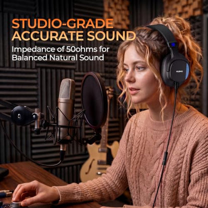 NUBWO HD01 Studio Headphones Wired, Hi-Res Over Ear Headphones with 1/4 inch to 3.5mm Adapter, Lightweight Closed Back DJ Headphones for Piano Guitar AMP Recording Mixer Amplifier