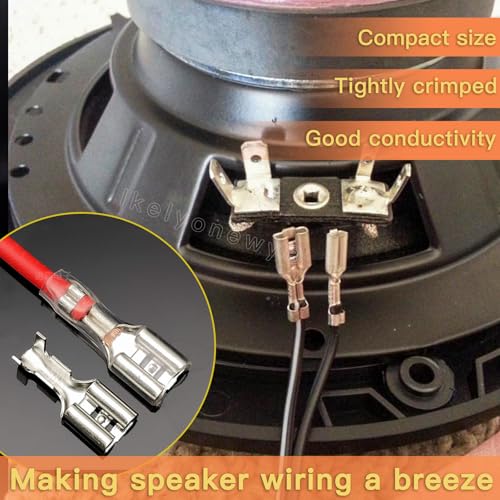 6.3mm Quick Female Spade Wire 18 Awg Splice Connectors Speaker Single Head Crimp Terminal Insulation Sleeve with Red and Black Wires Assortment Kit(25 Each Red and Black)