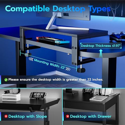 ARES WING Clamp-On 21.7" Desk Extender Shelf, Heavy Duty Desktop Organizer | 21.7"x 9.8" Versatile Clamp on Desk Shelf,For Gaming and Office Accessories, Black - size: 22", style: no hook