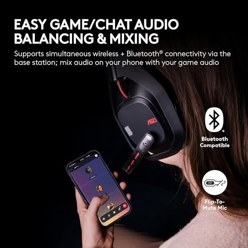 Logitech G Astro A50 Multi-Platform Wireless Gaming Headset - Black | For PS5, Xbox, PC, Switch - PLAYSYNC Audio Switcher, <16 bit/48kHz (Console), <24 bit/48 kHz (PC), <24hr Battery, 2.4GHz & BT - color: Black, style: PLAYSYNC Audio