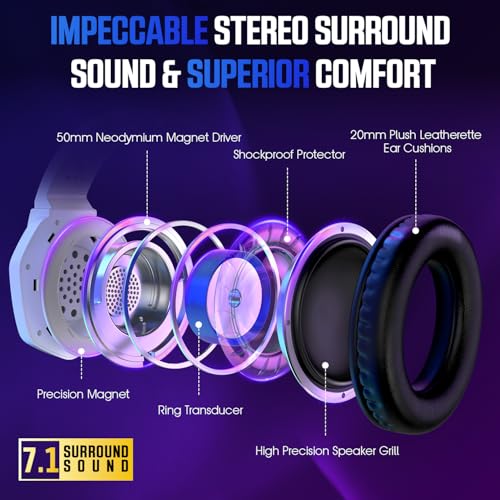 YPBDAN RGB Gaming Headset with Mic for PS5 PS4 Xbox Series X|S Xbox One PC | 7.1 Surround Sound, Noise Cancelling Mic, 50mm Drivers, Memory Foam Earcups, Over-Ear Headphones for Switch Mac
