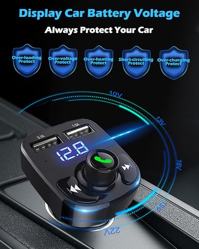 LIHAN Bluetooth Car Adapter 5.3, FM Transmitter, Dual USB Charger