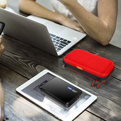 Red External Hard Drive Case, Shockproof EVA Travel Bag | Fits WD My Passport, Seagate, Toshiba, 1TB 2TB 4TB, Power Bank, Portable Electronic Organizer - color: Red