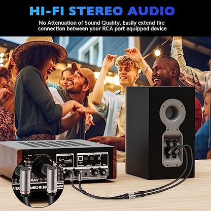 Dual RCA Extension Cable 10 Feet, 90 Degree Right Angle 2RCA Male to 2 RCA Female Stereo Audio Extender Cord Adapter, Hi-Fi Sound, Gold Plated Connectors, Oxygen-Free Copper OFC - style: 10 Feet