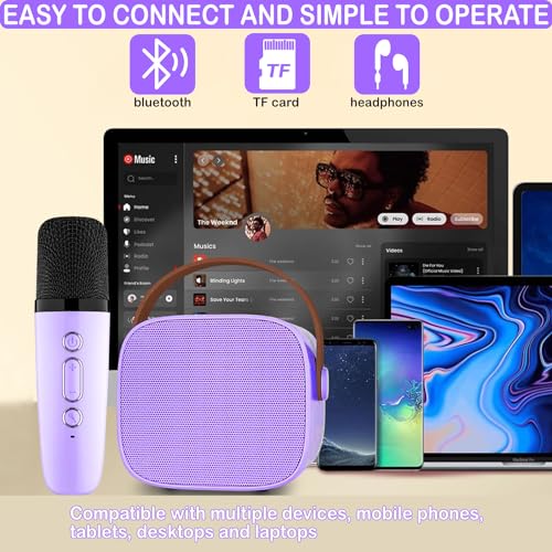 Mini Karaoke Machine for Kids & Adult, 4-12 Years Old Girls Christmas Birthday Gift, Karaoke Toys Gifts for Girls Ages 4, 5, 6, 7, 8, 9, 10, 12 +Year Old Birthday Party Light Purple - color: Light Purple