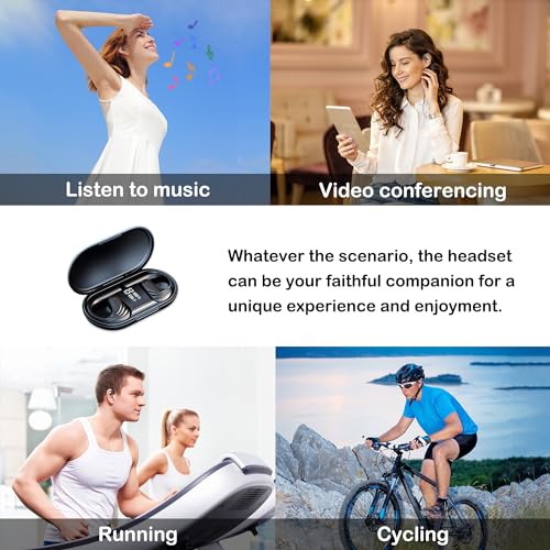 Open-Ear Wireless Bluetooth Headphones, Stereo Noise Cancelling Earbuds with LED Display Wireless Charging Case, Wireless Bluetooth 5.3 Earphones for Sports/Workout/Running