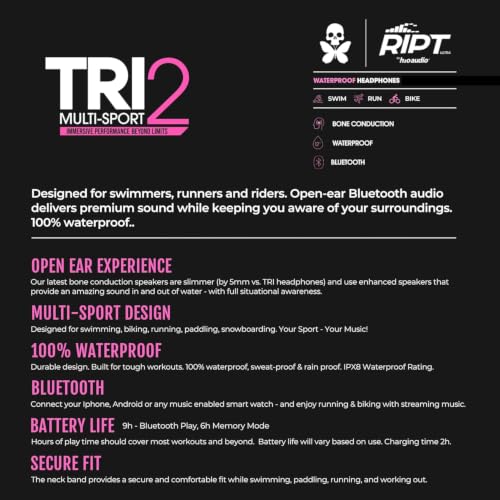 H2O Audio Betty x TRI 2 Multi-Sport Waterproof Bone Conduction Headphones – IPX8 Waterproofing, Bluetooth 5.3, Built-in MP3, 8GB – Swimming, Running, Triathlon, Open Ear – Pink - color: TRI 2 x Betty Pink