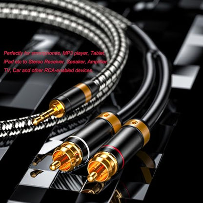 Audiophile 3.5mm to 2 RCA Audio Cable 5M/16.4Feet, Silvered-Plated Copper core,Gold-Plated 3.5 mm Male to Dual RCA Male Audio Adapter Braided Cable for Smartphones Tablets Speakers HDTV - size: 16.4 Feet (5M), style: Straight 3.5mm to 2 RCA