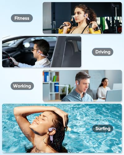 Swimming Headphones, Bone Conduction Headphones Bluetooth 6.1 , IP68 Waterproof Swimming Headphone Underwater, Wireless Sport Open Earphones with MP3 Mode 8GB Memory for Running, Surfing, Purple