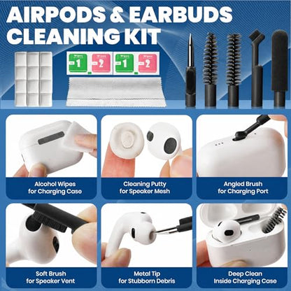 Upgrade Phone Cleaning Kit (57PCS), iPhone Cleaning Kit, Cleaning Kit for AirPods, Keyboard Cleaning Kit, Charging Port Cleaner for Apple Lightning/Android USB-C (Black, with 10 Mini Brush) - color: Black (57PCS)