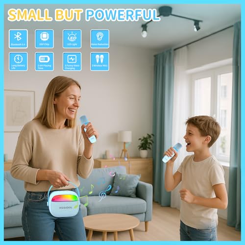 Karaoke Machine for Kids with 2 Wireless Microphones Portable Mini RGB Bluetooth Speaker Birthday Gift Toys for 3 4 5 6 7 8+ Year Old Boys - color: Blue
