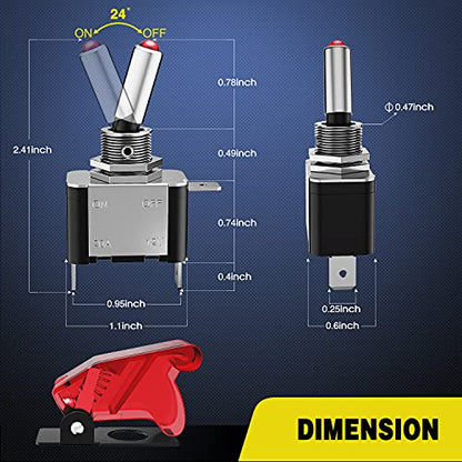 Nilight 5PCS12V LED Toggle Switch Heavy Duty 20A SPST ON Off 3 Pin Rocker for Automotive Cars Trucks Boats Racking - color: 5PCS Led Switch Red