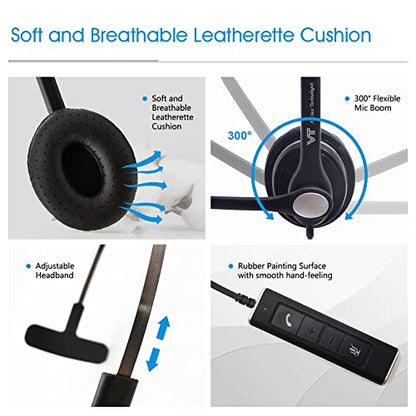 VT 노이즈 캔슬링 마이크가 있는 모노 유선 헤드셋 - USB-3.5MM 연결은 MS 팀, 줌, 제네시, GoogleMeet, Bria 등과 같은 UC 플랫폼과 함께 작동합니다. - color: 3.5MM+USB-A 모노