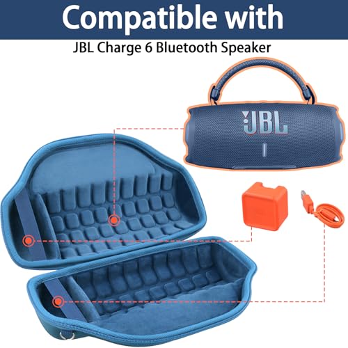co2CREA Case for JBL Charge 6 Portable Bluetooth Speaker, Blue | High-Density Foam Padding, Reinforced Handle, Detachable Shoulder Strap, Compact Lightweight Design, Dust Protection - color: Blue Case