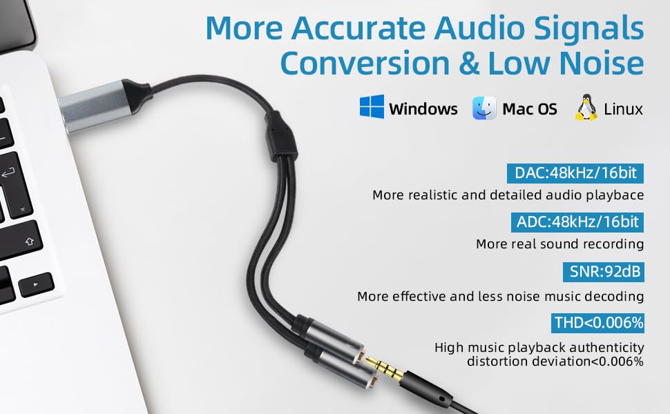 USB to 3.5mm Audio Jack Adapter, TRRS USB to AUX Audio Jack External Stereo Sound Card for Headphone, Speaker, MAC,PS5, PC, Laptop, Desktops...