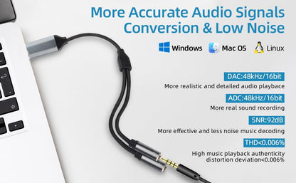 USB to 3.5mm Audio Jack Adapter, TRRS USB to AUX Audio Jack External Stereo Sound Card for Headphone, Speaker, MAC,PS5, PC, Laptop, Desktops...