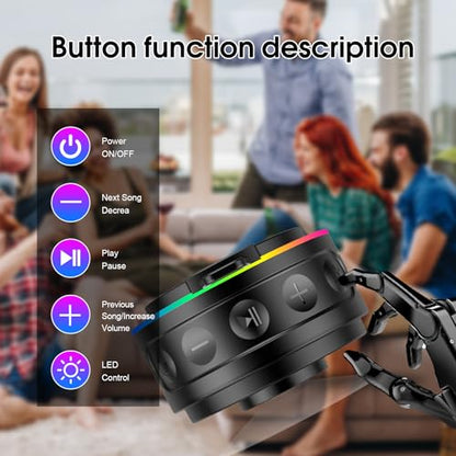 Bluetooth Shower Speaker Stereo Sound with Suction Cup, Built-in Mic | Portable Bluetooth Speaker with Lanyard, IPX7 Waterproof Wireless Speakers Bluetooth 5.4 for Bathroom/Party/Beach/Gift, Black