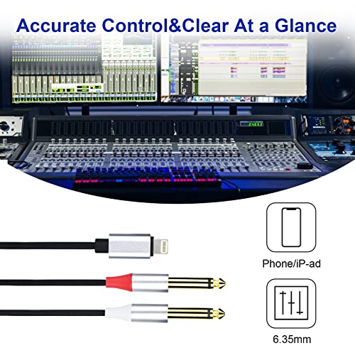 Lightning to Dual 6.35mm Mono Stereo Y-Cable Splitter Lightning to Dual 1/4 inch Audio Cable Compatible for iPhone14/13/12/11/X/XS/XR/8/7/iPad,Amplifier, Speaker, Headphone, Mixing Console