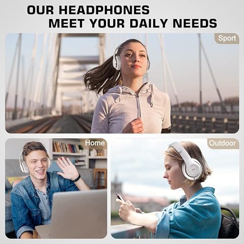 6S Bluetooth Headphones Over-Ear, Hi-Fi Stereo Foldable Wireless Stereo Headsets Earbuds with Built-in Mic, Volume Control, FM for iPhone/Samsung/iPad/PC (Blue) - color: White & Gold