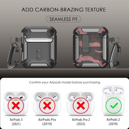 RFUNGUANGO for AirPods 2 Case Carbon Fiber Series, Red Camo - color: CF-Red Camo, size: AirPods 2 Case