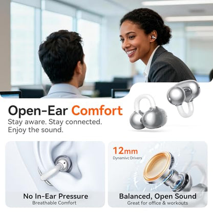 Kinglucky 2-in-1 Wireless Earbuds, in-Ear & Open Ear Clip-On Earbuds Comfortable fit, Bluetooth Headphones 5.4 with Noise Cancelling Mic, Power Swap Charging, Up to 50H, White - color: White