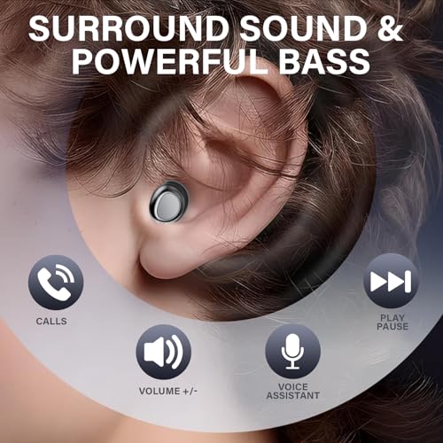 Sleep Ear Buds, New True Wireless Earbuds, Ultra-Mini Bluetooth 5.4 Earbuds for Side Sleepers, 53H Play Hi-Fi Stereo 3D Bass Noise Cancelling Bluetooth headphones, Sleep Mode, IP7 Waterproof Earphones