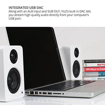 Kanto YU2MB PC Gaming Desktop Speakers | 3" Composite Drivers | 3/4" Silk Dome Tweeter | Class D Amplifier | 100 Watts | Built-in USB DAC | Subwoofer Output | Pair | Matte Black - color: Black Matte