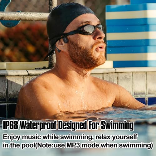 IPX8 Waterproof Bone Conduction Headphones Swimming Underwater Bluetooth Headsets with MP3 Player Open Ear Headsets with Mic Wireless Earphones Built-in 32GB Memory for Running Cycling Gym Workouts - color: Q4-Black