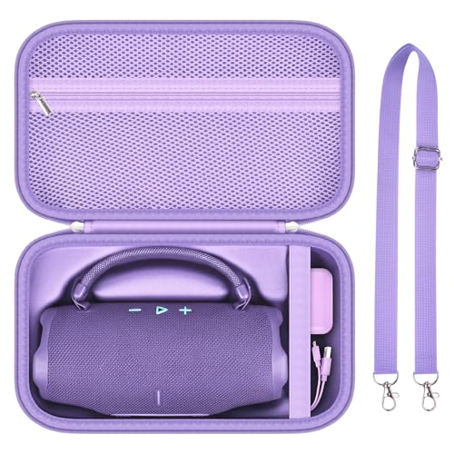 ANKHOH Hard Travel Case for JBL Charge 6 Speaker with Shoulder Strap | Fixed tray, elastic strap and zippered mesh pocket organize the speaker, charger and cables, Black, Case Only - color: Purple