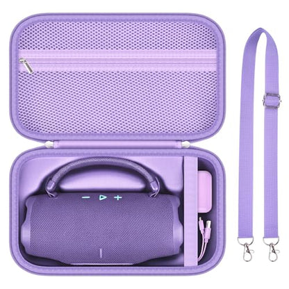 ANKHOH Hard Travel Case for JBL Charge 6 Speaker with Shoulder Strap | Fixed tray, elastic strap and zippered mesh pocket organize the speaker, charger and cables, Black, Case Only - color: Purple