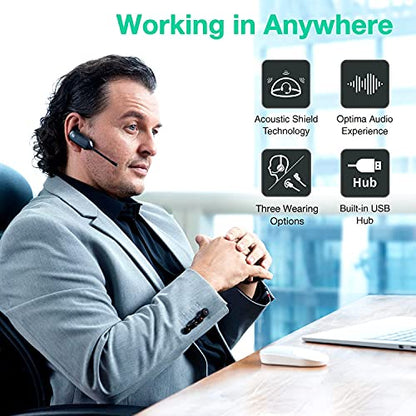 Yealink WH67 UC Wireless Noise Canceling Headset - Headset Works with USB Enabled Computers and Softphones and Also Connects to Desk Phones and Cell Phones with Built in Bluetooth