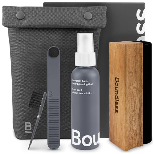 Boundless Audio Vinyl Record Cleaning Kit - 5-in-1 Brushes, Solution & Bag - size: 5 pc