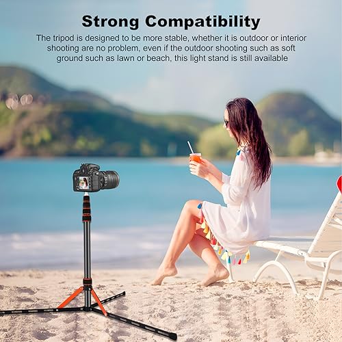 Soopho Portable Photography Light Stand Adjustable 7ft Aluminum Light Tripod Stand with 180° Reversible Leg Reversible Portable Studio Lighting Tripod ，Maximum Height 86.5“/220cm for Flsah Softboxes - color: Gold