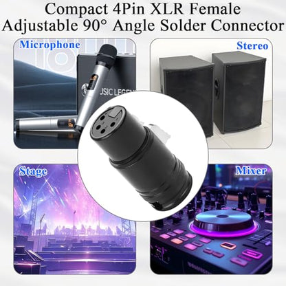 QIANRENON Compact 4Pin XLR Solder Microphone Adapter Adjustable 90° Angle 4Pin XLR Female Thin Cable Connector Gold Plated x-LR 4 Audio Socket, for DIY Repair 4 Pole X-LR, Included 0.9mm Spanner