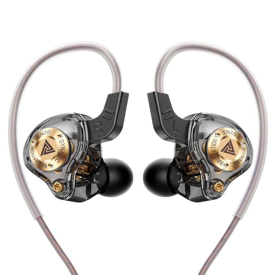 Piluyaa Wired Gaming Headphones IEM Earphones with 1DD，QKZ ENZO in Ear Monitor, HiFi Earbuds, Bass Sound with New 11mm Dynamic Driver for Video Music Gaming (Black) - color: BLACK