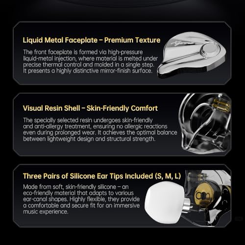 CCA Xyrra in-Ear Monitors, Wired Gaming Earbuds with 1DD+1BA Hybrid Drivers and Enhanced Sound Separation, Detachable IEM Headphones for Immersive Gaming & Studio Monitoring - style: no Mic