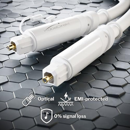 KabelDirekt – TOSLINK Cable – 50ft, White – Soundbar | Digital S/PDIF cable, stereo systems/amplifiers, home cinema, Xbox One/PS4 - color: White, size: 50ft