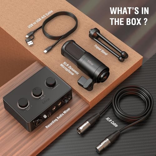 FIFINE Podcast Equipment Bundle Set, Music Recording Kit with Studio Dynamic Microphone and USB Audio Mixer with XLR Mic Input, Headphone Monitoring, Volume Knob for Vocal/Voice Over-AmpliTank KS6