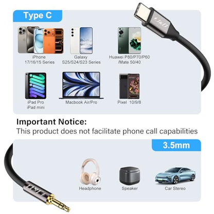 J&D USB C to 3.5mm 1/8 inch Audio Aux Cable, USB Type C to Standard 3.5mm 1/8 inch TRS Male Car Aux Adapter Cable Compatible with iPhone 16/17 Series, 3.3 Feet - size: 3.3 Feet