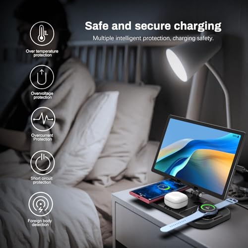 Wireless Charger for Samsung, 4 in 1 Charging Station for Samsung, Foldable Charging Stand for Galaxy S25 Ultra/S24/S23/Z Fold 7/Flip7/Note 20/Galaxy Watch 8/7/6/5 Pro/Galaxy Buds Pro3/Android/Tablet