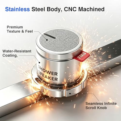 EWA Shower Speaker ,Magnetic Volume Knob Bluetooth Speaker with Phone Stand,Metal Portable Wireless Mini Speakers Waterproof ,for Bathroom Gym Home Kitchen,Birthday Gifts for Adults Teens - color: Silver