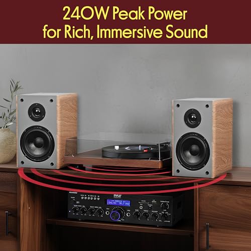 Pyle 6.5" Home Audio Speakers, 2-Way Passive Bookshelf, 240W Max Power, 1" Silk Dome Tweeter, Composite Woofer, Gold Plated 5 Way Binding Post, Rubber Surrounds, Beautiful Wood Grain Finish - Pair - color: Farmhouse Wood, size: 6 inch