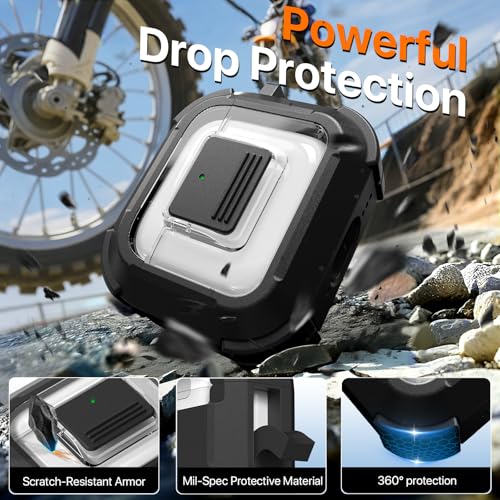 for AirPods 4 Case with Lock Magnetic Lid MagSafe, Black | Compatible with Apple AirPods 4th Generation Protective Case with Cleaner Kit & Carabiner, Powerful Drop Protection - color: A-TW-Black, size: Airpods 4th Generation