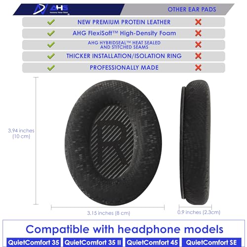 AHG QC35 Replacement Ear Pads Cushions Compatible with Bose QuietComfort 35 / qc35 ii Headphones (Mosaic). Premium Protein Leather | Thick High-Density Foam | Great Comfort - color: Mosaic