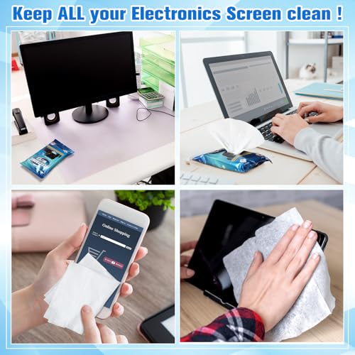 Threlaco 240 Wipes/12 Pack Electronic Cleaning Wipes, Pre-Moistened Screen Wipes for TVs, Computer, Monitor, Phones and Other Electronics, Resealable for a Freshness Lock, No Scratches, No Steaks