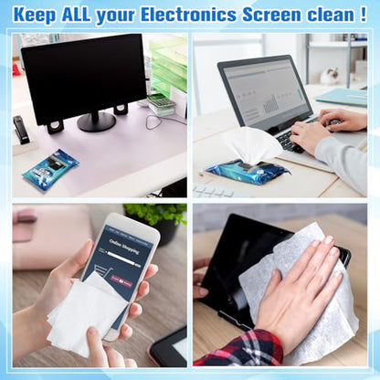 Threlaco 240 Wipes/12 Pack Electronic Cleaning Wipes, Pre-Moistened Screen Wipes for TVs, Computer, Monitor, Phones and Other Electronics, Resealable for a Freshness Lock, No Scratches, No Steaks