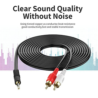 3.5mm to 2 Male RCA Cable - 6FT Stereo Audio Adapter Braided Hi-Fi Sound Auxiliary Y Splitter, Metal Shell Shielded Aux RCA Y Cord Compatible with Smartphone, MP3, Tablet, Speaker - size: 6FT